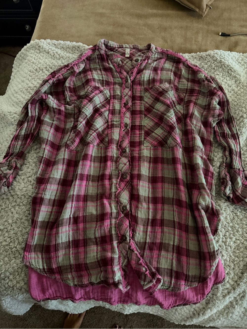 Free People Pink Plaid Button-Down Shirt